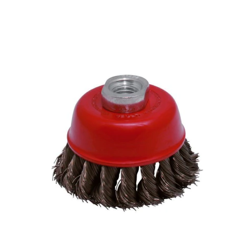 Carda copa trenzada alambre delgado 3" x 0.35 mm con rosca M14