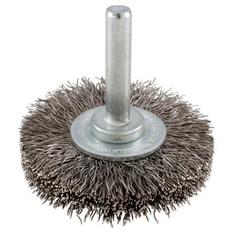 Carda circular ondulada alambre delgado 2" x 0.30 mm con zanco 1/4"