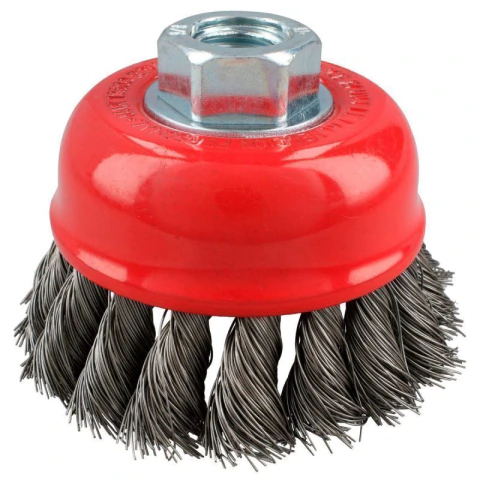 Carda copa trenzada alambre grueso 3" x 0.50 mm con rosca M14