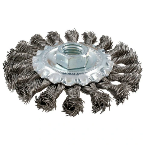 Carda circular ondulada alambre grueso 4" x 0.30 mm con rosca 5/8"