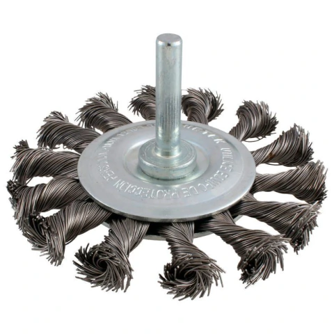 Carda circular trenzada alambre delgado 3" x 0.30 mm con zanco 1/4"