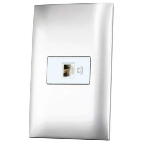 Placa 1 toma para teléfono 1/3, línea Americana, color plata