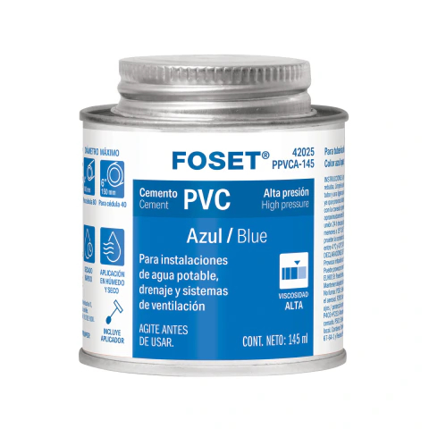 Cemento p/PVC, azul, alta presión, lata 145ml, FOSET