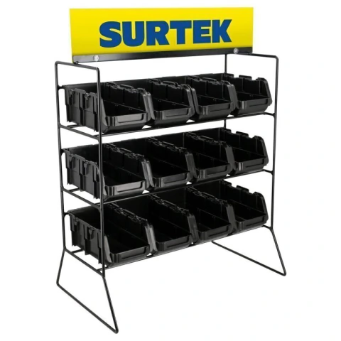 Rack despachador de mostrador para tornillería, 12 gavetas plásticas