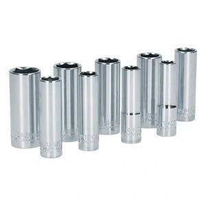Juego de dados largos cuadro de 3/8", 6 puntas, métricos, 9 piezas