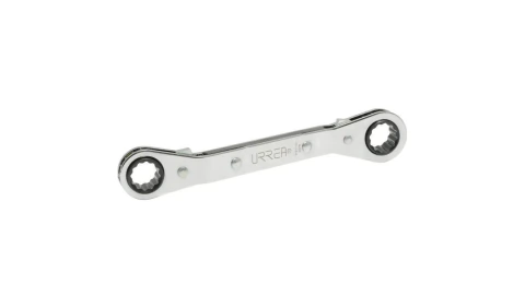 Llave de estrías pulido espejo acodada de matraca en pulgadas, 12 puntas, 5/8" x 3/4"