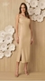 Vestido Midi assimétrico detalhe botão pérola