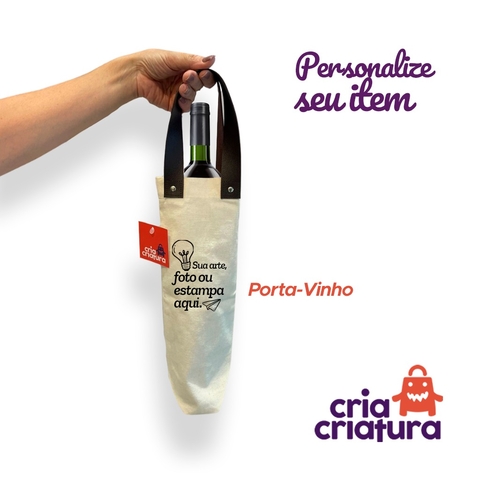 PORTA VINHO EM LONA NATURAL COM ALÇA EM COURO