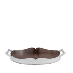 Bandeja St.James Prata Coração C/ Cordão Palha e fundo de Madeira 70cm Thoulouse