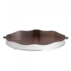 Bandeja St. James Banho de Prata Galeria Lisa Oval fundo de Madeira 70cm Thoulouse