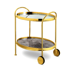 Carrinho Bar Fiocco Oval Gold 24k St. James Espelho e Mármore Green Peace