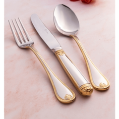 Faqueiro Croisé Gold St.James 130 Peças. faqueiro com Frisos de ouro, Presente de casamento de luxo 