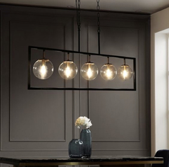 Colgante rectangular 5 luces combinado negro/oro
