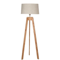 Lampara de pie tripode madera con pantalla