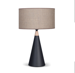 Velador de mesa conico negro microtexturado con pantalla