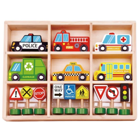 Set De Vehiculos Transportes De Madera Acacia