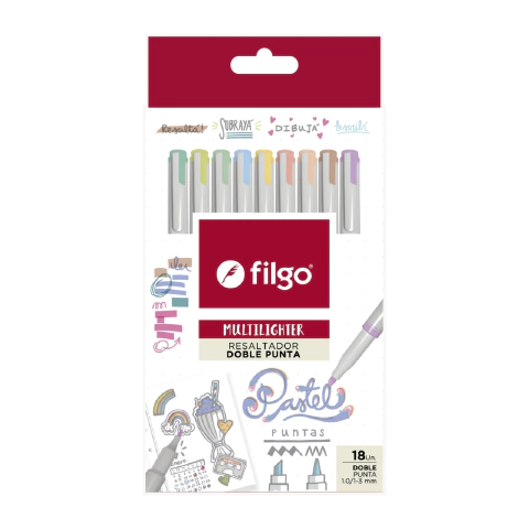 Resaltadores Doble Punta Multilighter X 18 Colores Pastel - Filgo