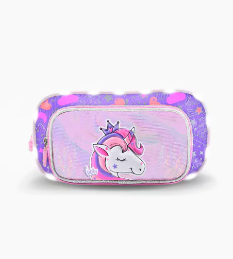 Cartuchera Doble Cierre Queen Unicornio Lila Con Luces Led!