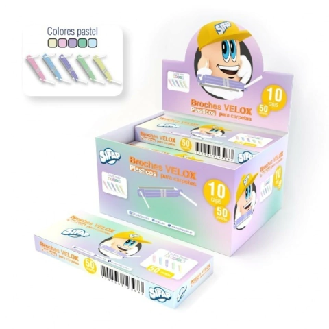 Broches Velox Plastico Caja X 50 Unidades "Colores Pastel"- Sifap