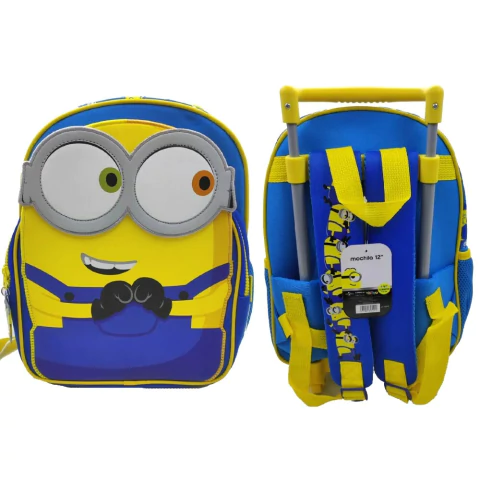 Mochila 12" Con Carro Premium 3D Minions - Wabro