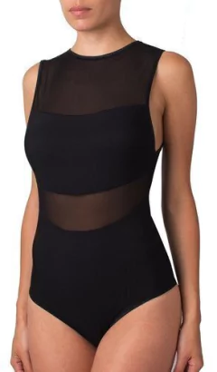 Body sin mangas de microfibra y tul - SELÚ 402
