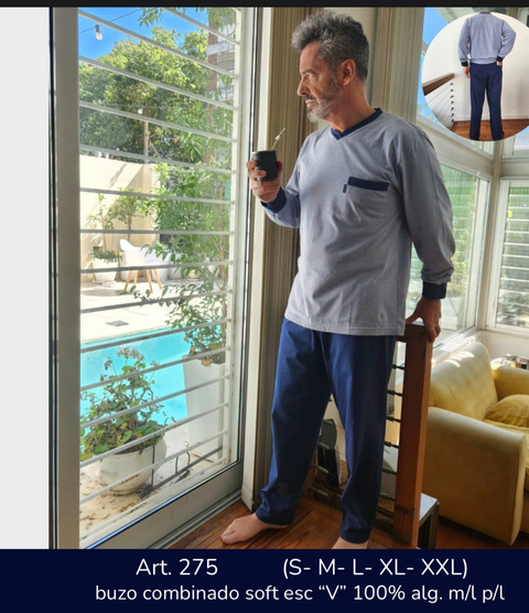 Pijama de hombre liso soft escote en v - PRIMUS 275