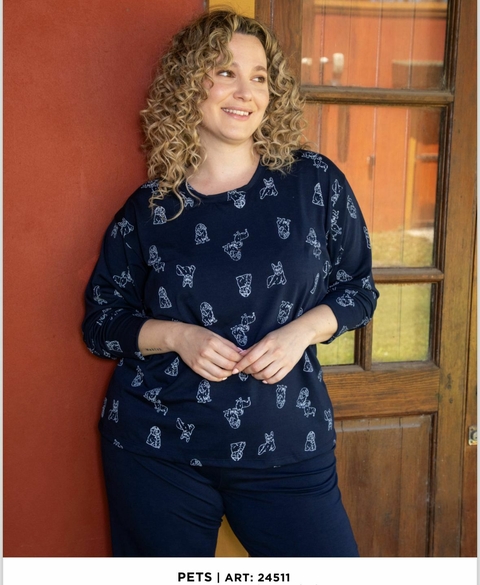 Pijama de modal estampado con pantalon liso "Pets" - BIANCA SECRETA 24511