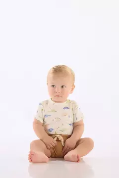 Up Baby - Conjunto Comfy em Suedine de Dinos para Bebê Menino (Off White)