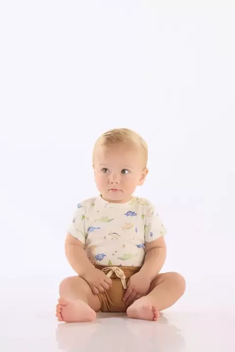 Up Baby - Conjunto Comfy em Suedine de Dinos para Bebê Menino (Off White)