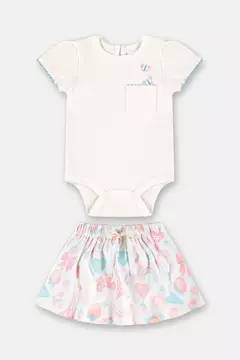 Up Baby - Conjunto Body e Saia para Bebê em Suedine Estampado (Off White) - comprar online