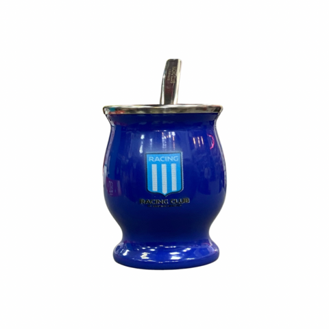 MATE RACING AZUL ACERO COPITA CON BOMBILLA (ESCUDO COLOR)