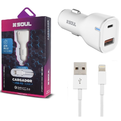 CARGADOR PARA AUTO USB-PD 20W 3.0 LIGHTNING