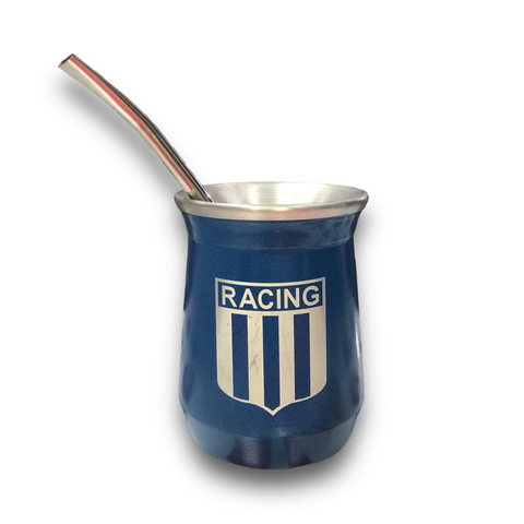 MATE ALUMINIO GRABADO RACING AZUL