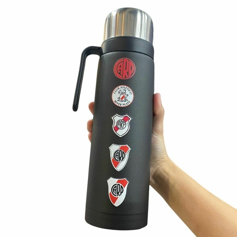 TERMO RIVER PLATE NEGRO ESCUDOS A COLOR 1L