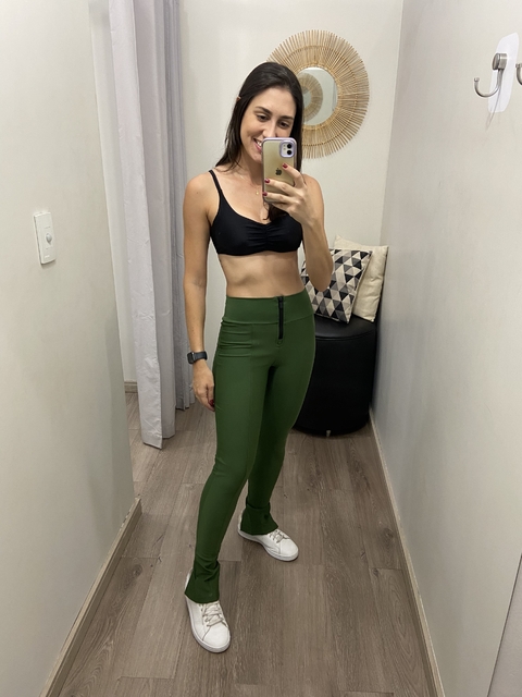 Legging montaria com zíper no cós verde Obbia