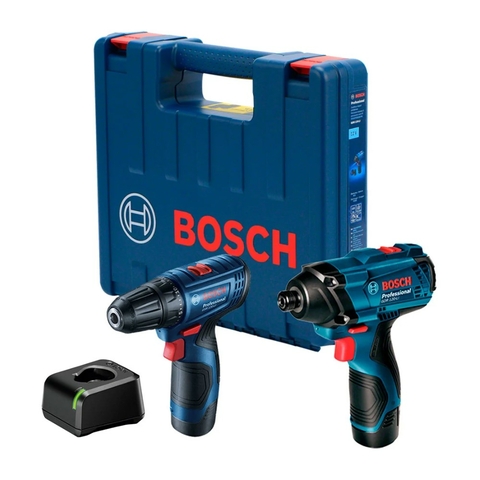 Combo Chave de Impacto 1/4 Pol. 12V Parafusadeira Furadeira 3/8 Pol. 12V com 2 Baterias 2,0Ah Carregador Bivolt + Maleta - BOSCH