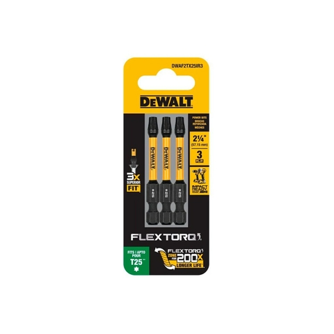 Kit com 3 Bits Torx de Impacto T25 x 50mm Flextorq Dewalt