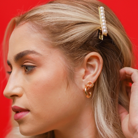 PRESILHA DE CABELO INTEIRA PEROLAS BANHADA A OURO