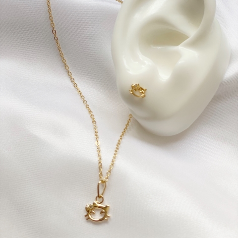 CONJUNTO HELLO KITTY BANHADO A OURO