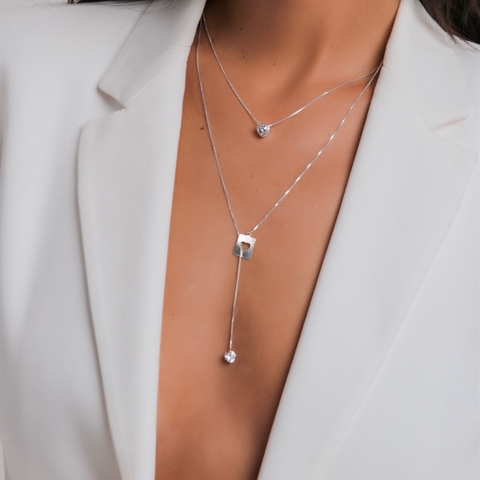 COLAR GRAVATA PLACA CORAÇÃO EM PRATA 925