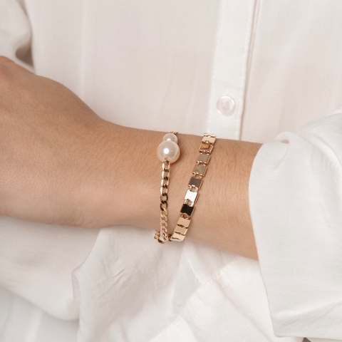 PULSEIRA PLAQUINHAS QUADRADAS BANHADA A OURO