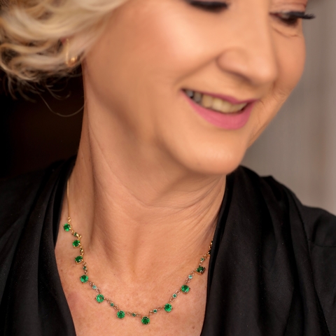 COLAR LADY ZIRCONIAS 5MM EMERALD BANHADO A OURO