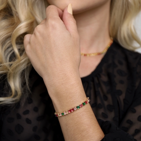PULSEIRA AJUSTÁVEL RIVIERA CARRE 4MM COLORS BANHADA A OURO