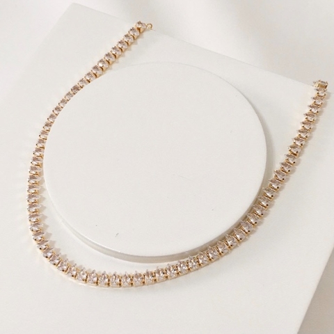 CHOKER RIVIERA GOTINHAS 3x5MM CRISTAL BANHADA A OURO