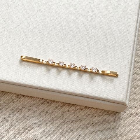 PRESILHA DE CABELO FINA CINCO ZIRC. BANHADA A OURO