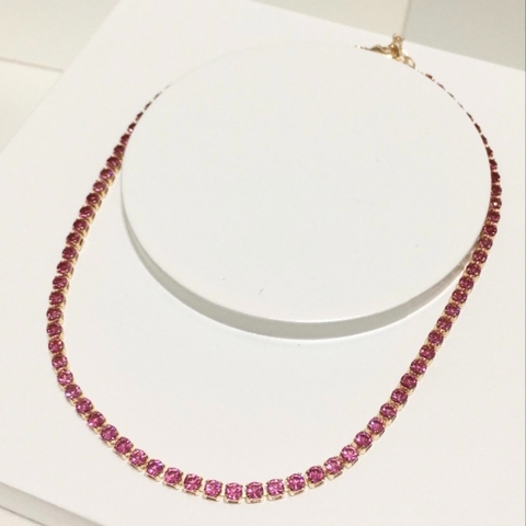 CHOKER RIVIERA 3MM SAFIRA ROSA BANHADA A OURO