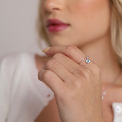 ANEL FINO OLHO GREGO PENDURADO PRATA 925