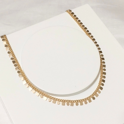 CHOKER PLAQUINHAS REDONDAS E QUADRADAS BANHADA A OURO