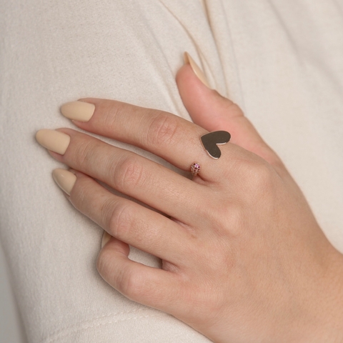 ANEL AJUSTÁVEL CORAÇÃO LISO E PONTA CRAV. COLORS BANHADO A OURO