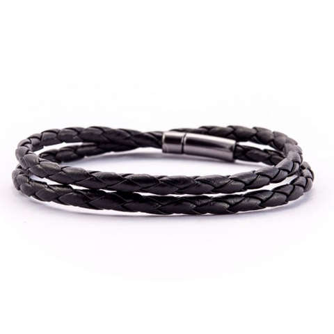 PULSEIRA DUAS VOLTAS BLACK EM COURO